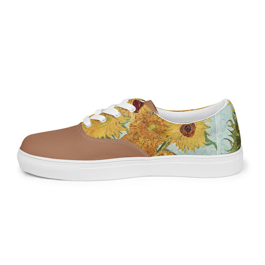 Men’s Artistic Van Gogh Inspired Sunflowers Lace-Up Canvas Shoes