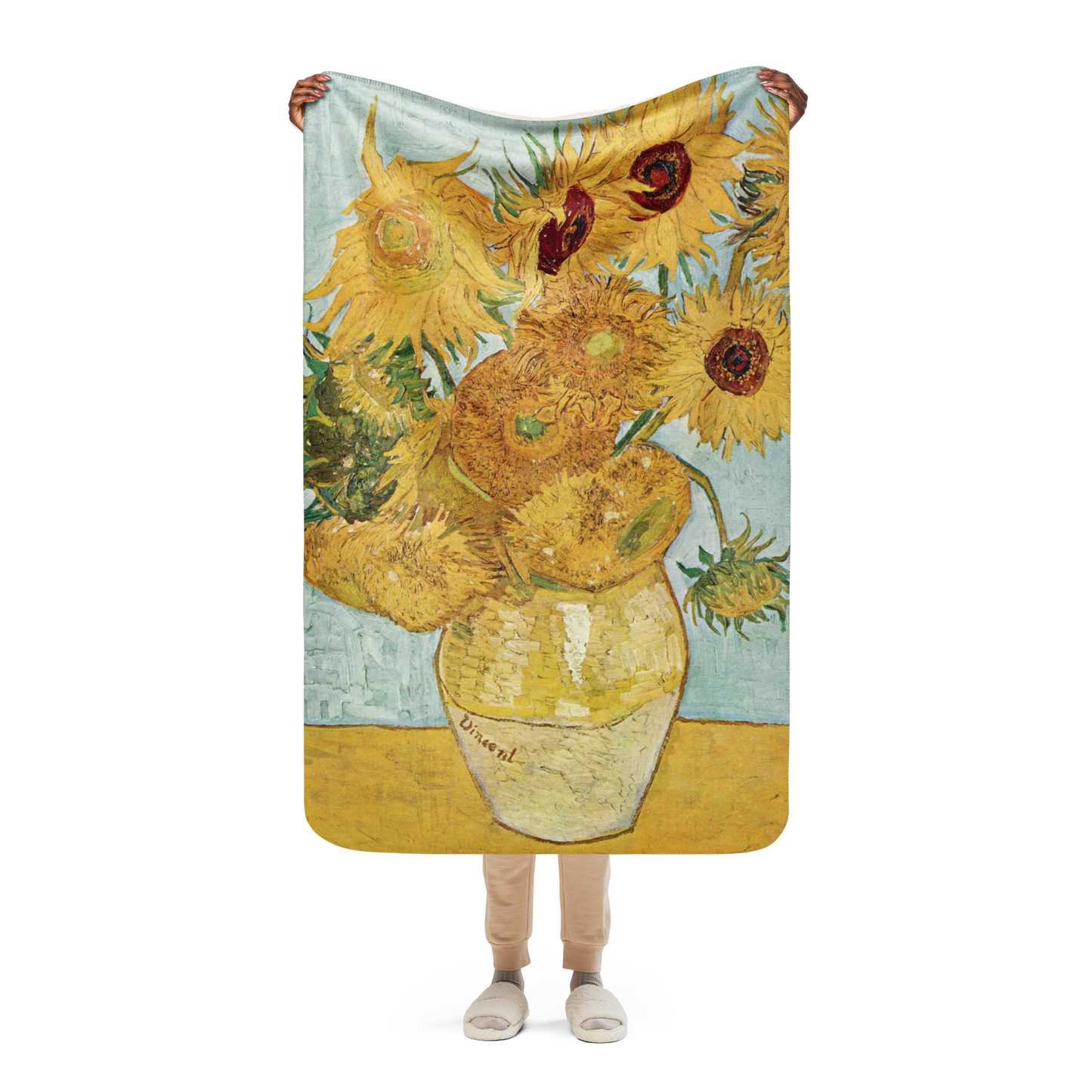 Van Gogh Inspired Sunflowers Sherpa blanket